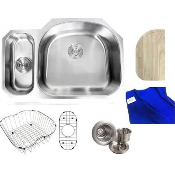 Contempo Living 32 in Ariel Pearl Premium Undermount D Bowl Offset Kitchen Sink Stainless Steel 16 Gauge ALP907R